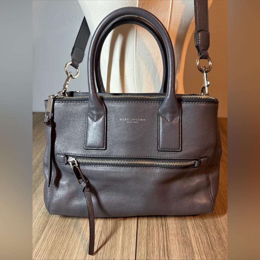 Marc Jacobs Pebbled Leather Satchel / Small Tote – Charcoal Grey 100% Authentic